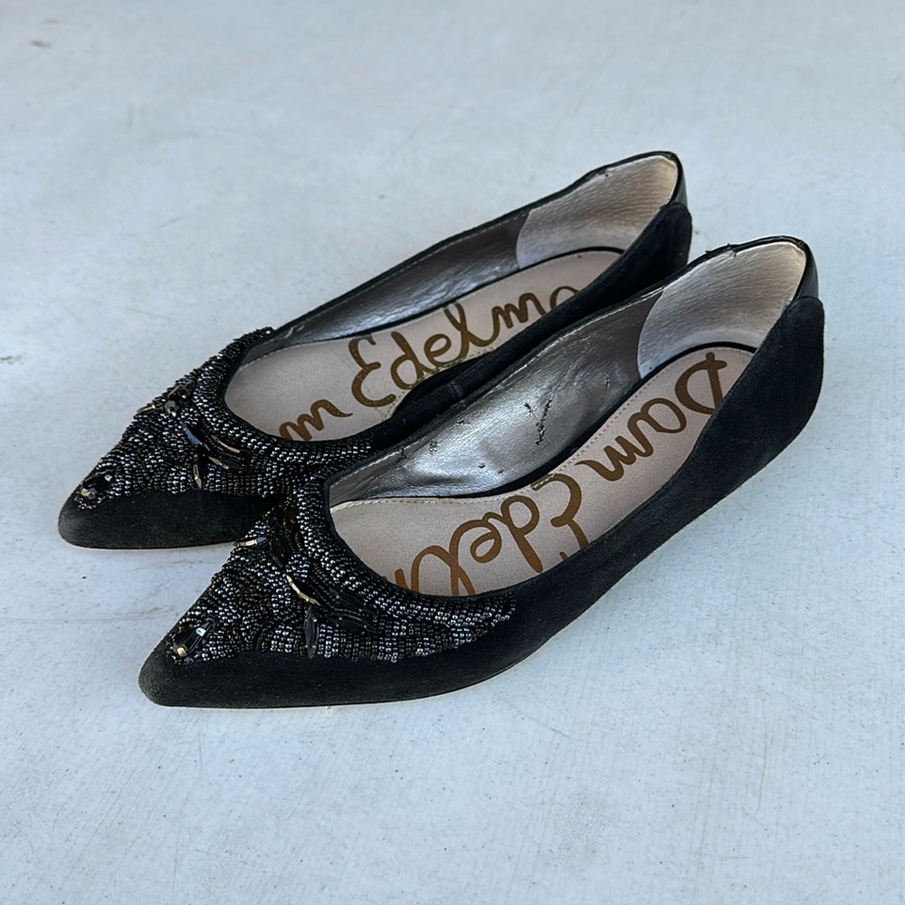 SAME EDELMAN | Women’s 6 Black Suede Beaded Pointy Flats